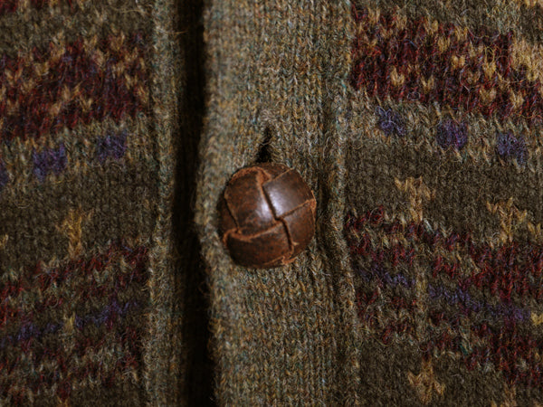 ポロ ラルフローレン フェアアイル ニット カーディガン メンズ L 古着 前開き 羽織り ウール ノルディック 総柄 ポケット付き カジュアル