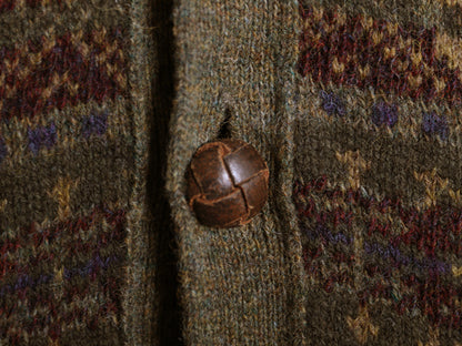 ポロ ラルフローレン フェアアイル ニット カーディガン メンズ L 古着 前開き 羽織り ウール ノルディック 総柄 ポケット付き カジュアル