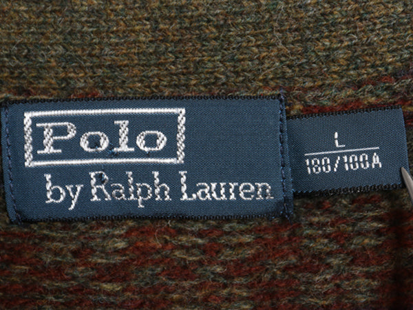 ポロ ラルフローレン フェアアイル ニット カーディガン メンズ L 古着 前開き 羽織り ウール ノルディック 総柄 ポケット付き カジュアル