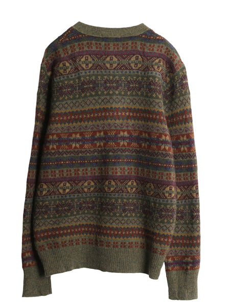 ポロ ラルフローレン フェアアイル ニット カーディガン メンズ L 古着 前開き 羽織り ウール ノルディック 総柄 ポケット付き カジュアル