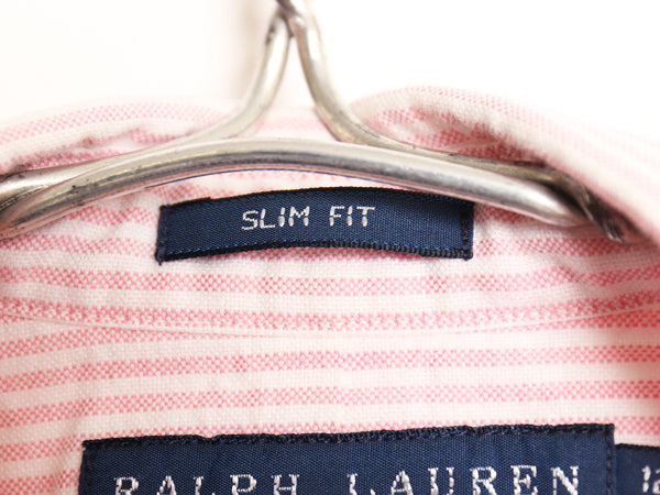 ラルフローレン ストライプ 長袖 ボタンダウン シャツ レディース L 程 ポロ SLIM FIT オックスフォード コットン BD ワンポイント ポニー