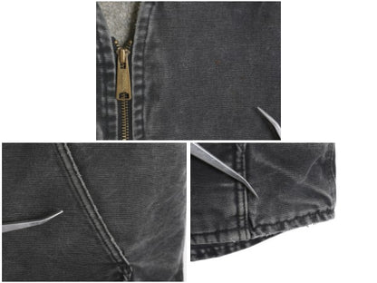 US企画 カーハート ダック ベスト メンズ L / 古着 フルジップ ワーク 裏 ボア パイル フリース 前開き 重ね着 廃盤 ワンポイント ブラック