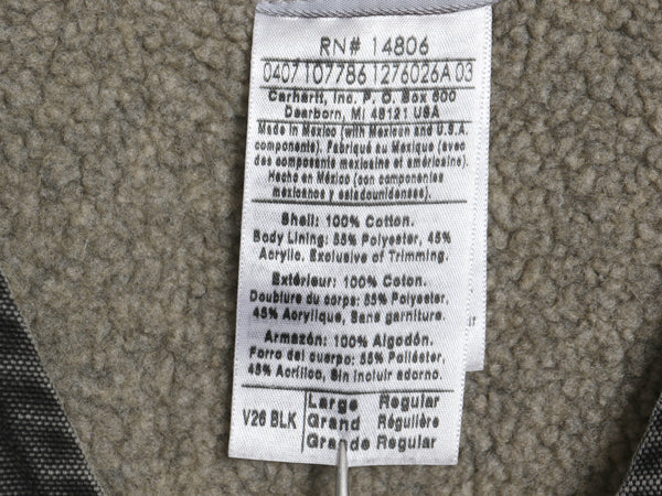 US企画 カーハート ダック ベスト メンズ L / 古着 フルジップ ワーク 裏 ボア パイル フリース 前開き 重ね着 廃盤 ワンポイント ブラック