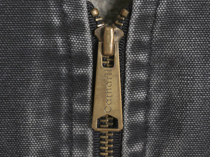 US企画 カーハート ダック ベスト メンズ L / 古着 フルジップ ワーク 裏 ボア パイル フリース 前開き 重ね着 廃盤 ワンポイント ブラック