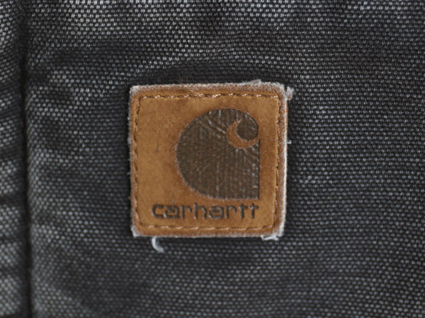 US企画 カーハート ダック ベスト メンズ L / 古着 フルジップ ワーク 裏 ボア パイル フリース 前開き 重ね着 廃盤 ワンポイント ブラック