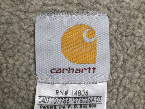 US企画 カーハート ダック ベスト メンズ L / 古着 フルジップ ワーク 裏 ボア パイル フリース 前開き 重ね着 廃盤 ワンポイント ブラック