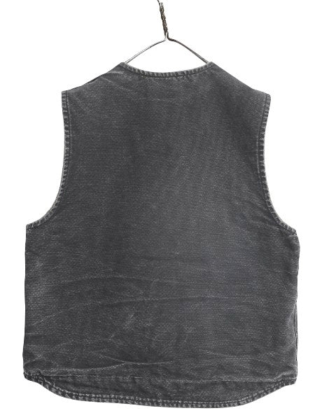 US企画 カーハート ダック ベスト メンズ L / 古着 フルジップ ワーク 裏 ボア パイル フリース 前開き 重ね着 廃盤 ワンポイント ブラック