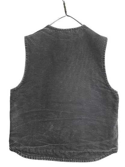 US企画 カーハート ダック ベスト メンズ L / 古着 フルジップ ワーク 裏 ボア パイル フリース 前開き 重ね着 廃盤 ワンポイント ブラック