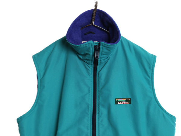 80s USA製 エルエルビーン ナイロン ベスト レディース M メンズ S ヴィンテージ ウォームアップ フリース ライナー付き フルジップ 重ね着