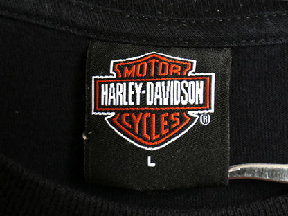 00s ★ ハーレー ダビッドソン 4面 プリント 長袖 Tシャツ メンズ L オールド ロンT バイク スパイダーウェブ グラフィック 袖プリント 黒
