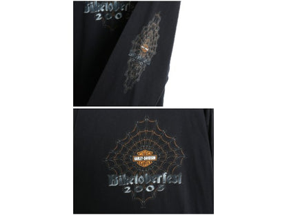 00s ★ ハーレー ダビッドソン 4面 プリント 長袖 Tシャツ メンズ L オールド ロンT バイク スパイダーウェブ グラフィック 袖プリント 黒