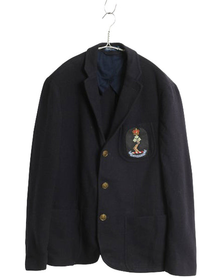 90s ポロ ラルフローレン メルトン テーラード ジャケット メンズ M 程/ 古着 オールド ブレザー ヘビーウェイト ウール ワンポイント 濃紺