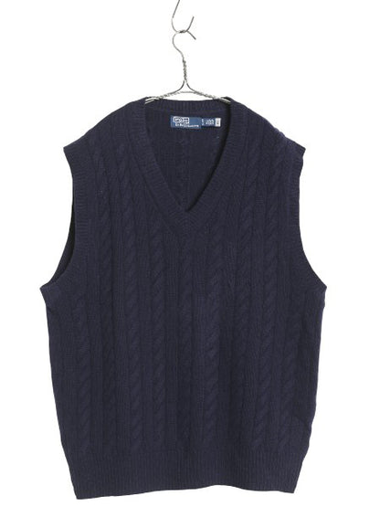 ポロ ラルフローレン Vネック ケーブル ニット ベスト メンズ XL / ウール カシミヤ セーター プルオーバー 大きいサイズ 重ね着 ネイビー