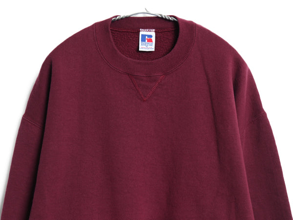 90s USA製 ラッセル 無地 スウェット メンズ レディース XL 古着 オールド トレーナー 前V 裏起毛 ワンポイント クルーネック 大きいサイズ