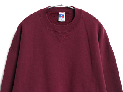 90s USA製 ラッセル 無地 スウェット メンズ レディース XL 古着 オールド トレーナー 前V 裏起毛 ワンポイント クルーネック 大きいサイズ