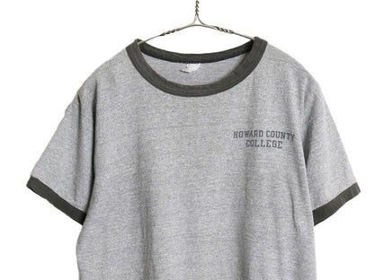 60s USA製 ★ チャンピオン 染込み カレッジ プリント リンガー Tシャツ メンズ L ヴィンテージ プロダクツタグ 霜降り グレー モノトーン
