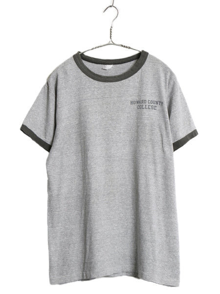 60s USA製 ★ チャンピオン 染込み カレッジ プリント リンガー Tシャツ メンズ L ヴィンテージ プロダクツタグ 霜降り グレー モノトーン