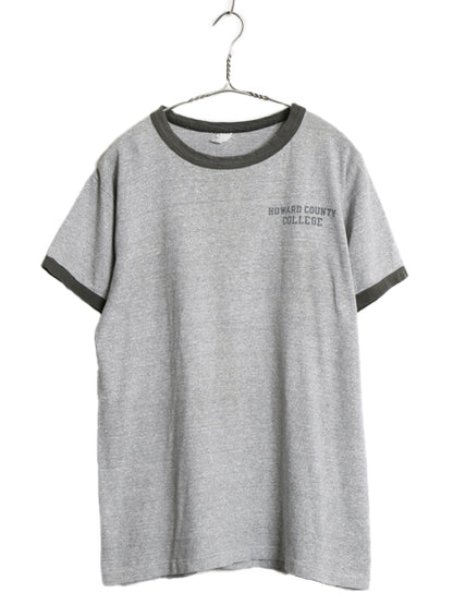 60s USA製 ★ チャンピオン 染込み カレッジ プリント リンガー Tシャツ メンズ L ヴィンテージ プロダクツタグ 霜降り グレー モノトーン