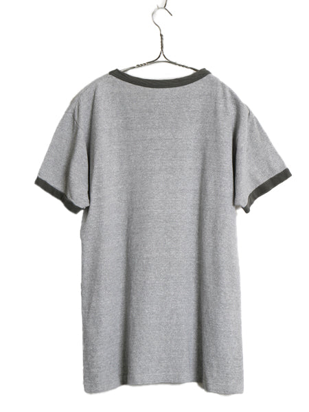 60s USA製 ★ チャンピオン 染込み カレッジ プリント リンガー Tシャツ メンズ L ヴィンテージ プロダクツタグ 霜降り グレー モノトーン