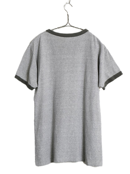 60s USA製 ★ チャンピオン 染込み カレッジ プリント リンガー Tシャツ メンズ L ヴィンテージ プロダクツタグ 霜降り グレー モノトーン