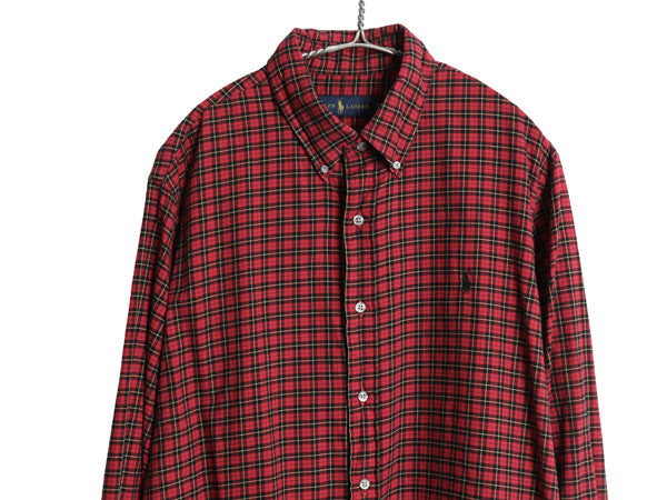 ラルフローレン チェック 長袖 ボタンダウン シャツ メンズ XL / 古着 ポロ コットン ワンポイント ポニー 大きいサイズ 薄手 マルチカラー