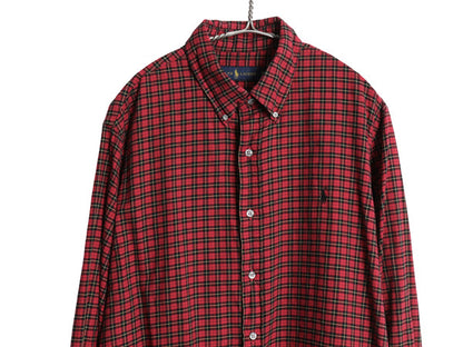 ラルフローレン チェック 長袖 ボタンダウン シャツ メンズ XL / 古着 ポロ コットン ワンポイント ポニー 大きいサイズ 薄手 マルチカラー