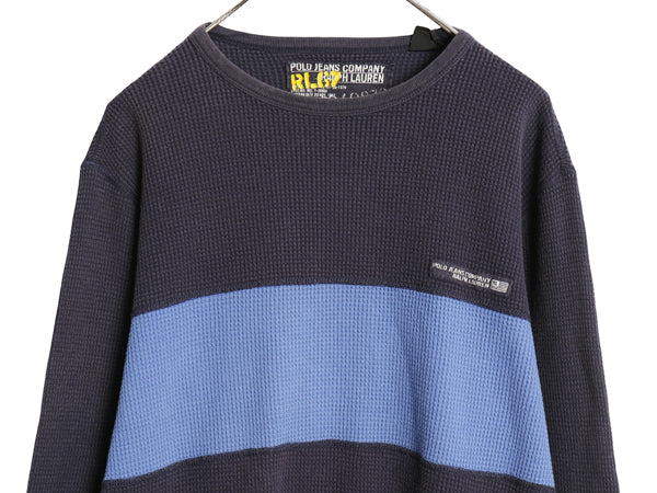 ポロジーンズ ラルフローレン 長袖 サーマル Tシャツ メンズ L ポロ ロンT ワッフル カットソー ワンポイント 星条旗 ストレッチ ツートン 