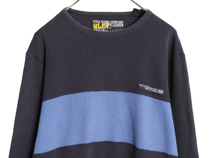 ポロジーンズ ラルフローレン 長袖 サーマル Tシャツ メンズ L ポロ ロンT ワッフル カットソー ワンポイント 星条旗 ストレッチ ツートン 