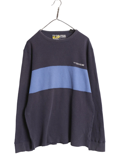 ポロジーンズ ラルフローレン 長袖 サーマル Tシャツ メンズ L ポロ ロンT ワッフル カットソー ワンポイント 星条旗 ストレッチ ツートン 