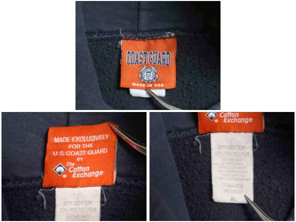 USA製 COAST GUARD プリント スウェット フード パーカー メンズ XL / トレーナー 裏起毛 ヘビーウェイト 大きいサイズ 軍物 ミリタリー 紺