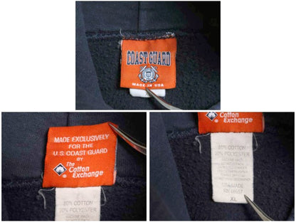 USA製 COAST GUARD プリント スウェット フード パーカー メンズ XL / トレーナー 裏起毛 ヘビーウェイト 大きいサイズ 軍物 ミリタリー 紺