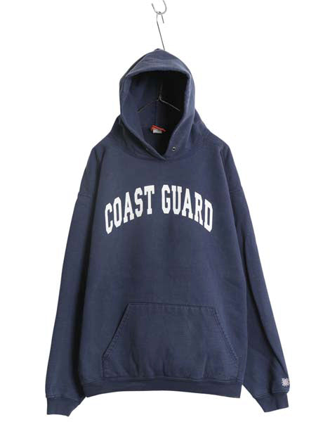 USA製 COAST GUARD プリント スウェット フード パーカー メンズ XL / トレーナー 裏起毛 ヘビーウェイト 大きいサイズ 軍物 ミリタリー 紺
