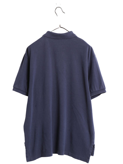 00s ポロ ラルフローレン 鹿の子 半袖 ポロシャツ メンズ XL 古着 オールド 半袖シャツ コットン カットソー ワンポイント 大きいサイズ 紺