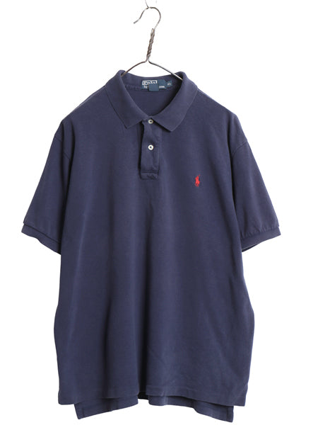 00s ポロ ラルフローレン 鹿の子 半袖 ポロシャツ メンズ XL 古着 オールド 半袖シャツ コットン カットソー ワンポイント 大きいサイズ 紺