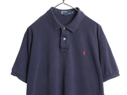00s ポロ ラルフローレン 鹿の子 半袖 ポロシャツ メンズ XL 古着 オールド 半袖シャツ コットン カットソー ワンポイント 大きいサイズ 紺