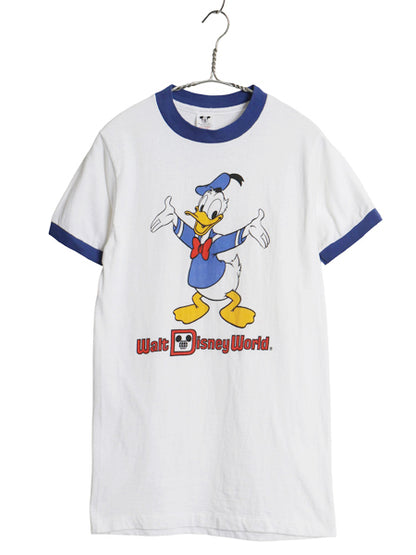 70s USA製 ドナルドダック 染込み プリント リンガー Tシャツ レディース S ヴィンテージ キャラクター ディズニー イラスト オフィシャル