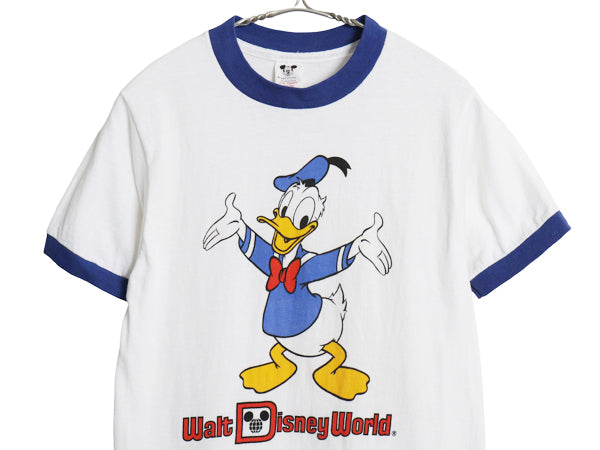 70s USA製 ドナルドダック 染込み プリント リンガー Tシャツ レディース S ヴィンテージ キャラクター ディズニー イラスト オフィシャル