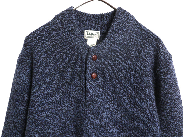 エルエルビーン ヘンリーネック ニット セーター メンズ L / 古着 アウトドア ラム ウール モックネック 長袖ニット プルオーバー 無地 紺
