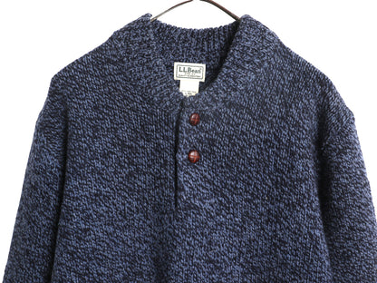 エルエルビーン ヘンリーネック ニット セーター メンズ L / 古着 アウトドア ラム ウール モックネック 長袖ニット プルオーバー 無地 紺