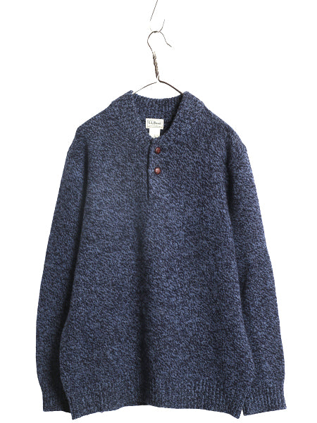 エルエルビーン ヘンリーネック ニット セーター メンズ L / 古着 アウトドア ラム ウール モックネック 長袖ニット プルオーバー 無地 紺