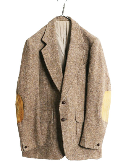 70s ハリスツイード テーラード ジャケット メンズ L 程 旧タグ ヴィンテージ ブレザー ウール ツイード ハンティング 本革 エルボーパッチ