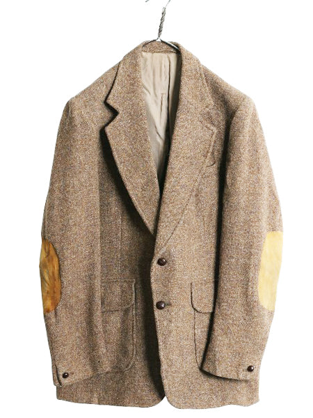 70s ハリスツイード テーラード ジャケット メンズ L 程 旧タグ ヴィンテージ ブレザー ウール ツイード ハンティング 本革 エルボーパッチ