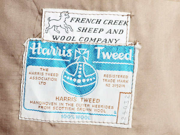 70s ハリスツイード テーラード ジャケット メンズ L 程 旧タグ ヴィンテージ ブレザー ウール ツイード ハンティング 本革 エルボーパッチ