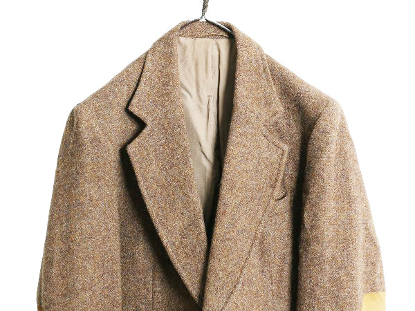 70s ハリスツイード テーラード ジャケット メンズ L 程 旧タグ ヴィンテージ ブレザー ウール ツイード ハンティング 本革 エルボーパッチ