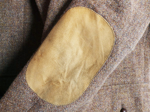 70s ハリスツイード テーラード ジャケット メンズ L 程 旧タグ ヴィンテージ ブレザー ウール ツイード ハンティング 本革 エルボーパッチ