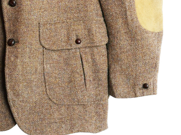 70s ハリスツイード テーラード ジャケット メンズ L 程 旧タグ ヴィンテージ ブレザー ウール ツイード ハンティング 本革 エルボーパッチ