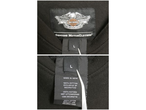 ハーレー ダビッドソン 4面 ロゴ 長袖 Tシャツ メンズ L 古着 バイク ロンT ヘビーウェイト リブ編み ロングスリーブ オフィシャル NO1 黒