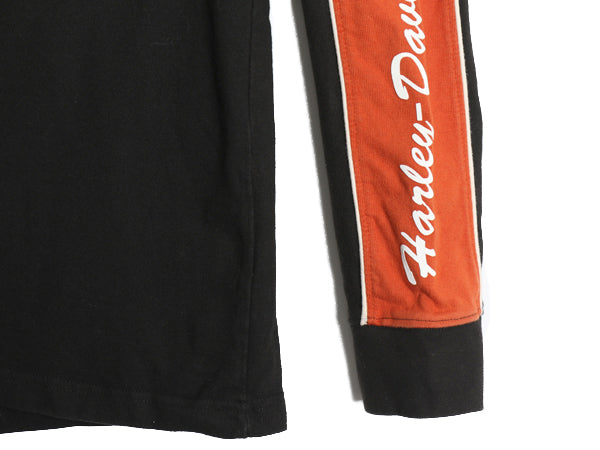 ハーレー ダビッドソン 4面 ロゴ 長袖 Tシャツ メンズ L 古着 バイク ロンT ヘビーウェイト リブ編み ロングスリーブ オフィシャル NO1 黒