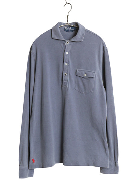 ポロ ラルフローレン 鹿の子 長袖 ポロシャツ メンズ M CLASSIC FIT ポニー ワンポイント 無地 長袖シャツ トップス ボックス 淡い ブルー