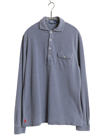 ポロ ラルフローレン 鹿の子 長袖 ポロシャツ メンズ M CLASSIC FIT ポニー ワンポイント 無地 長袖シャツ トップス ボックス 淡い ブルー